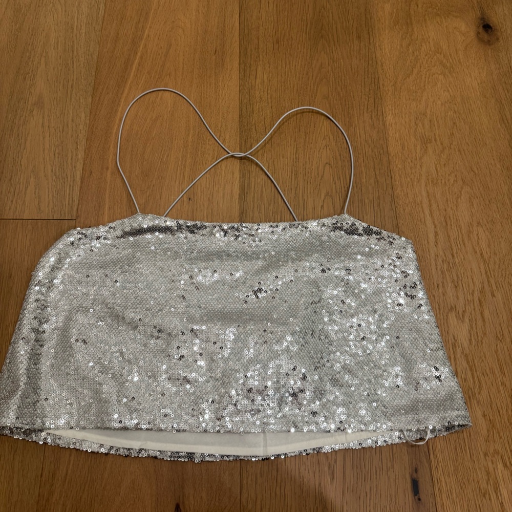 Superdown Sparkling Silver Sequin Top - image 1